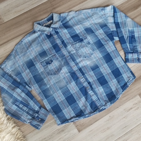 Mango Other - Mango Jean's Snap Down Chambray Check Shirt